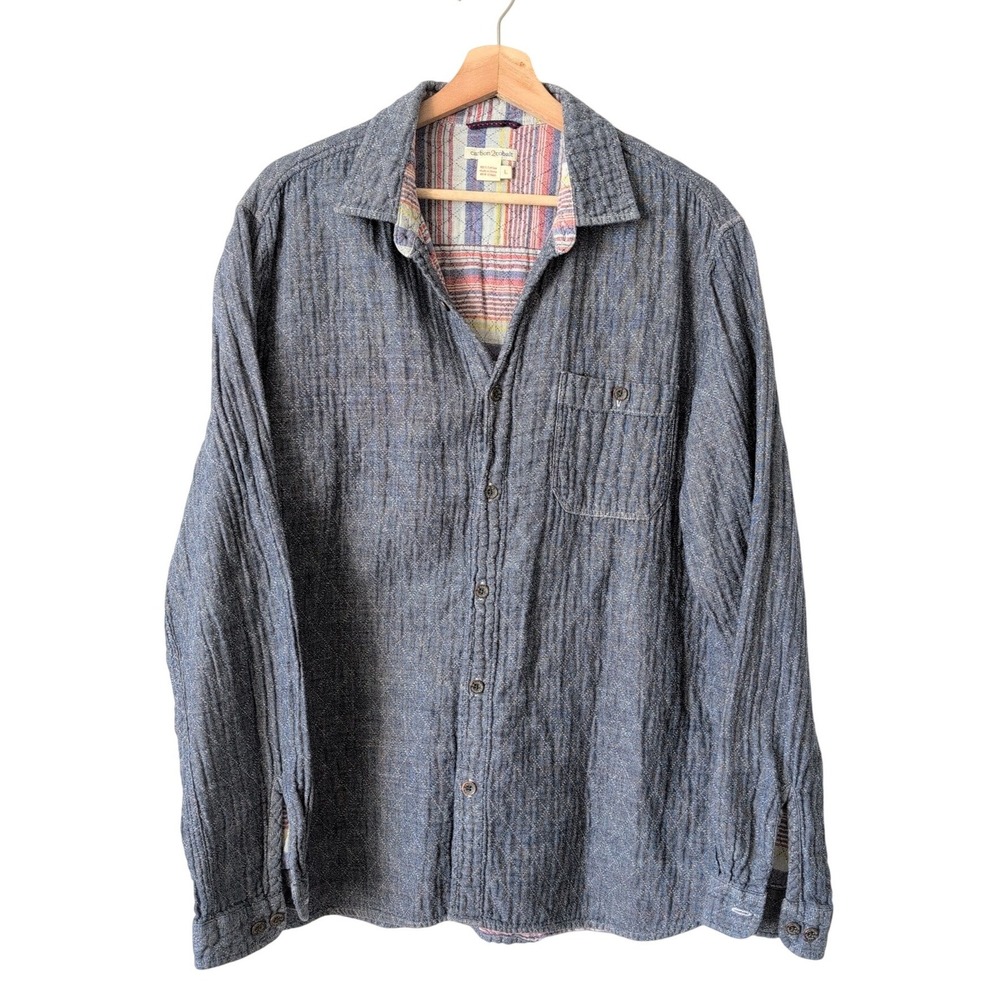 Carbon2Cobalt Men's Blue Textured Quilted Lined Long Sleeve Button Up Shirt Sz L